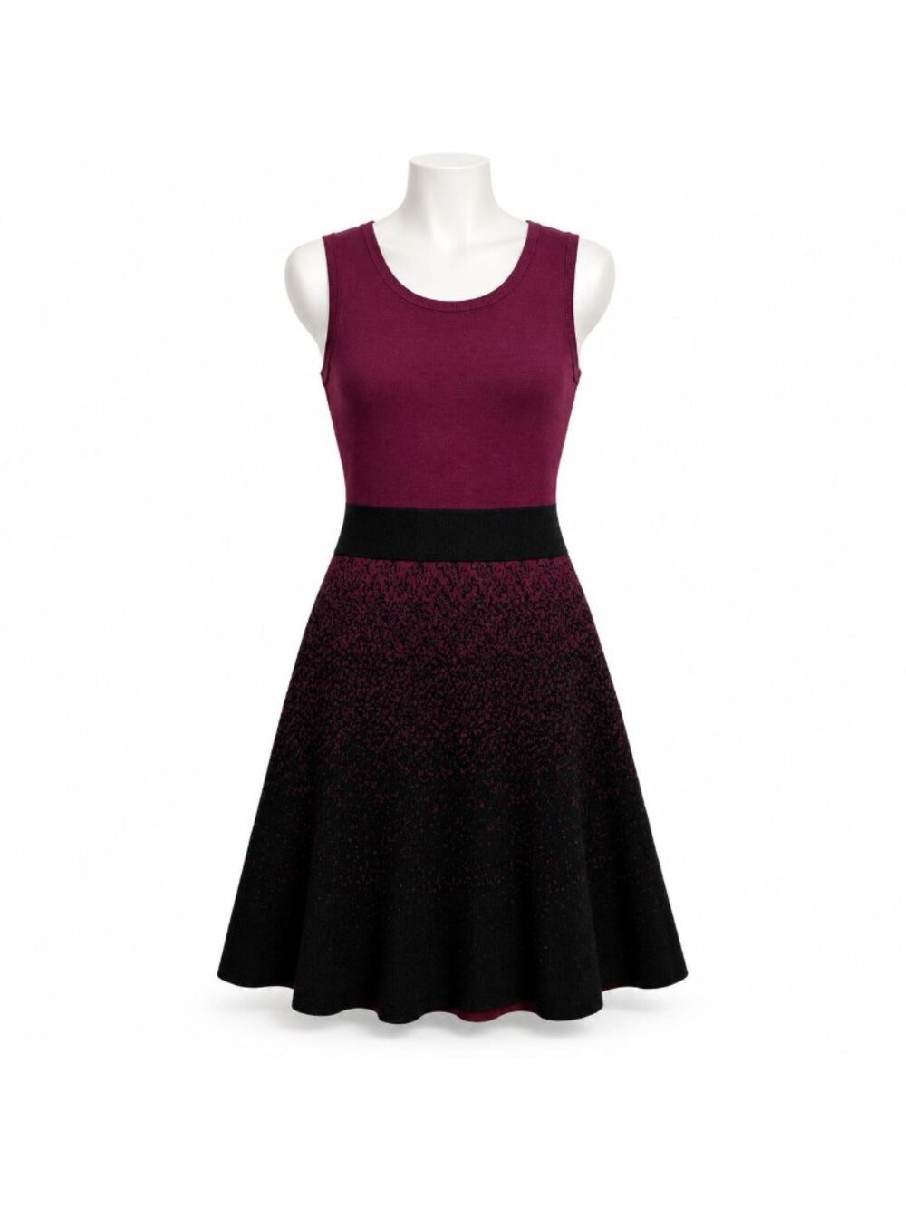 Ann Taylor Sleeveless Ombré Knit Fit & Flare Dress Maroon & Black Size M